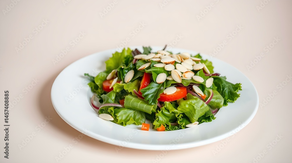 Sliced Almonds on Top of a Fresh Garden Salad in White Plate