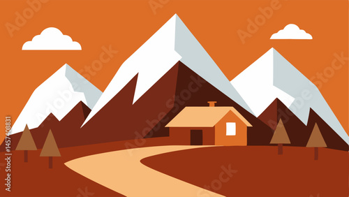 Brown and Stability A sy brown mountain landscape with a cozy cabin depicting groundedness and reliability suggesting comfort and warmth.