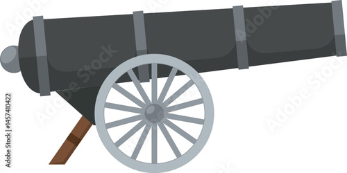 Medieval cannon on wheels. Vector antique artillery with gun carriage, ready to fire.
