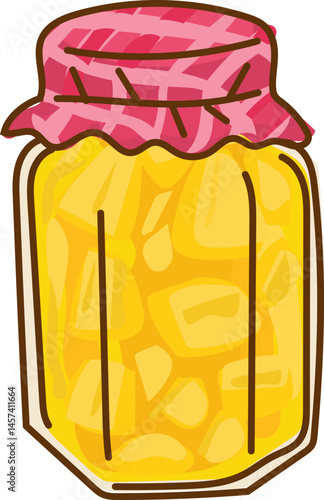 Pineapple Jam - Hand-drawn preserved food illustration in colorful jars, perfect for kitchen design and organic product themes