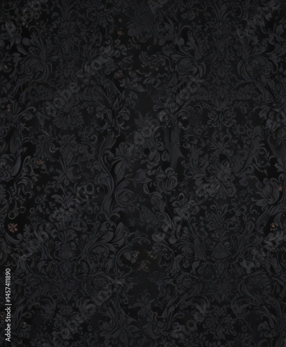 Intricate black gothic damask wallpaper with swirling floral vines , elegant, intricate