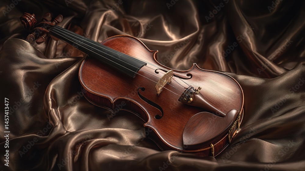 Obraz premium Fine Art of Violin on Luxurious Silk Fabric Surface