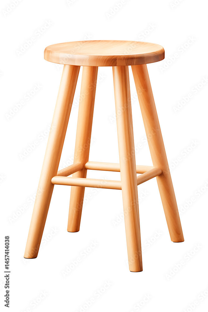 Simple wooden stool with three legs, showcasing natural finish and minimalist design. Simple wooden stool with three legs, showcasing natural finish and minimalist design.