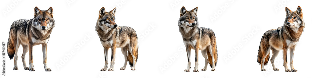 Fototapeta premium Set, group, collection of Arabian Wolf isolated on transparent background.