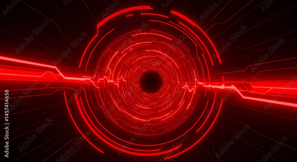 Dynamic red circular background with glowing lines and patterns