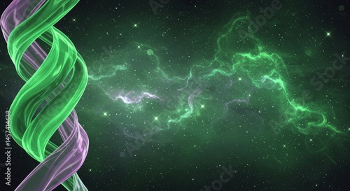 Obraz na płótnie Abstract green and purple twisted shapes against a cosmic background w salonie