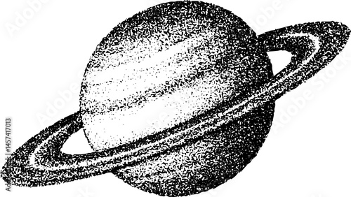 Planet with halftone stipple effect, for grunge punk y2k collage design. Vector illustration in grainy photocopy texture for experimental dotted retro banner design