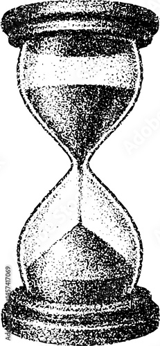 Hourglass, collage element with vintage stipple photocopy effect, with retro grainy texture. Vector illustration for grunge psychedelic surreal poster or tattoo in 90s aesthetic.
