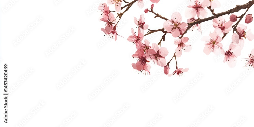 Fototapeta premium Delicate Cherry Blossoms Against a White Background