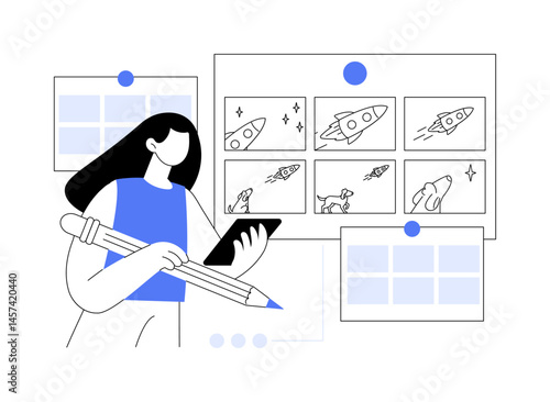 Storyboard creation isolated cartoon vector illustrations.