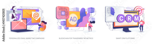 AI and Blockchain for Marketing abstract concept vector illustrations.