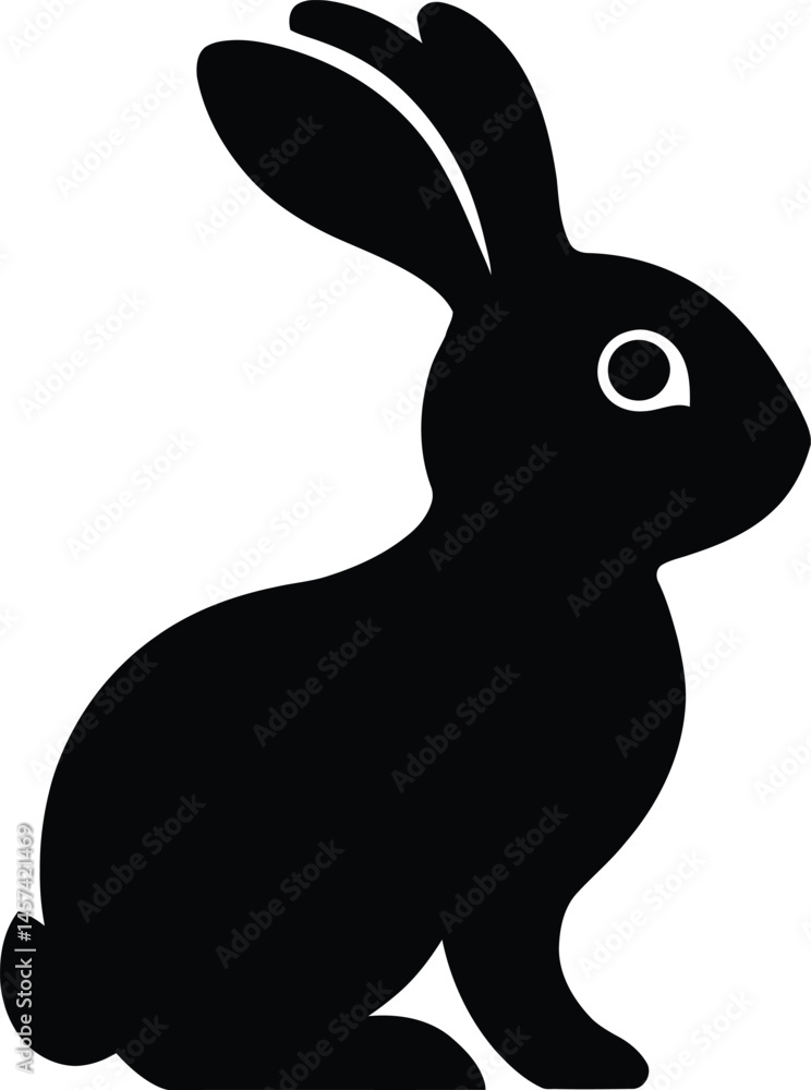 Obraz premium Silhouetted Bunny: A simple, elegant black silhouette of a rabbit, sitting and facing right, against a minimalist backdrop.