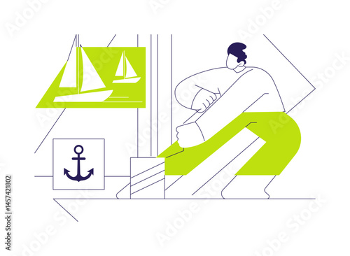 Yacht maneuvering abstract concept vector illustration.