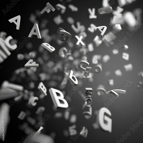 Alphabet letters flying around, concept of reading