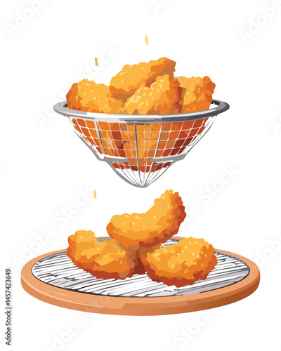 Straining Crispy Nuggets Food - Vector Illustration