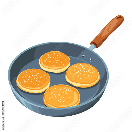 Frying Burger Buns in a Skillet - Vector Illustration