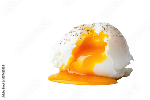Poached egg with runny yolk on transparent background