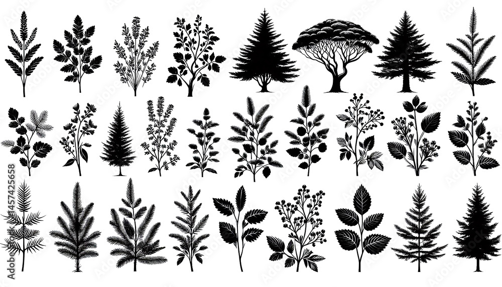 Monochrome Ultra Sharp Tree and Herb Vectors – Transparent PNG Monochrome Ultra Sharp Tree and Herb Vectors – Transparent PNG