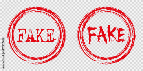 Grunge style stamp with the word Fake in red. Fake stamp design on a white background. Flat design. Vector illustration of EPS10