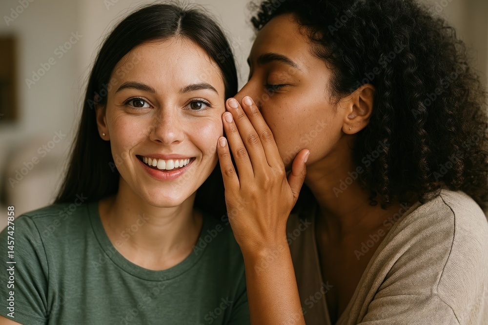 Whispering friends sharing secrets. Whispering friends sharing secrets.