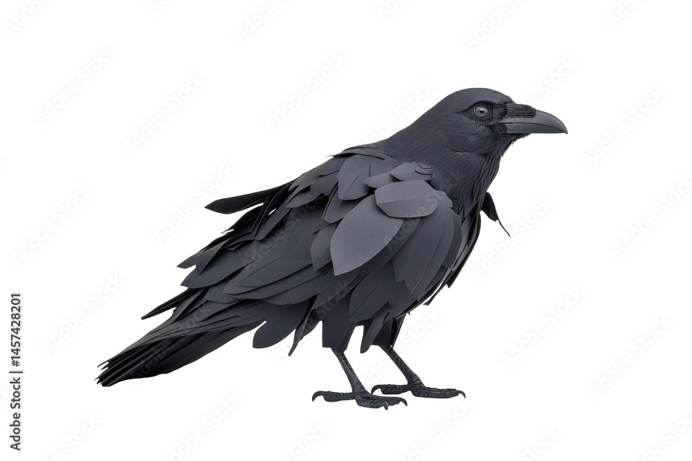 Fototapeta premium Detailed raven standing sideways on transparent background