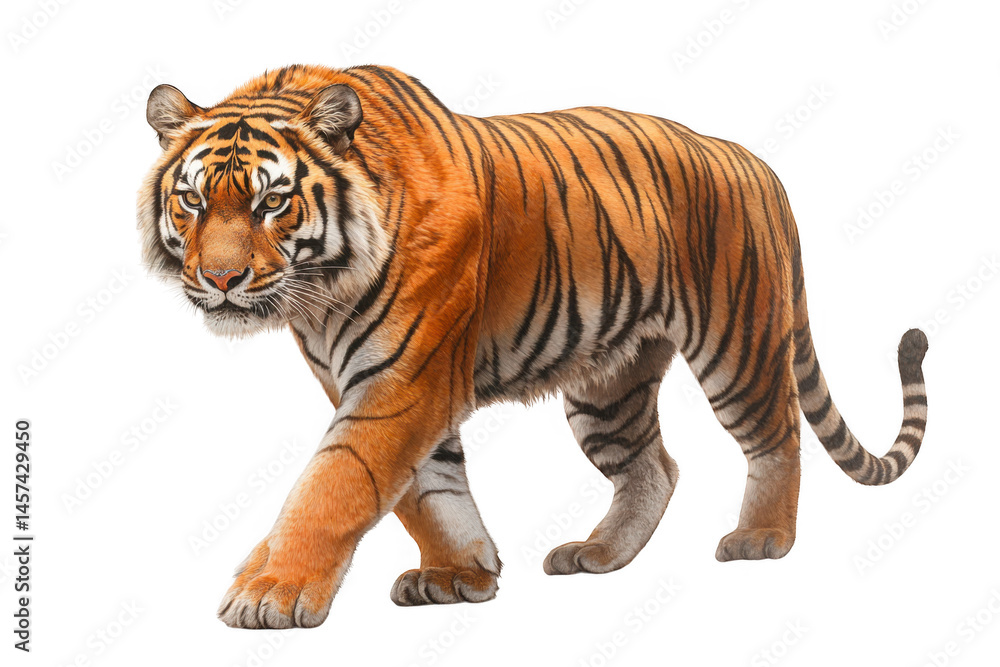 Obraz premium Walking tiger full body shot on transparent background