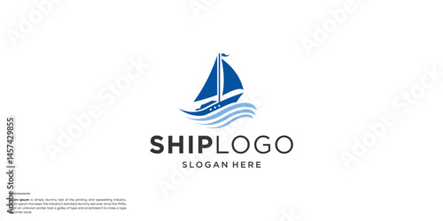 silhouette vector sailing ship logo design.
