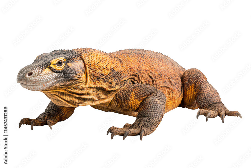 Fototapeta premium Komodo dragon crawling isolated on transparent background