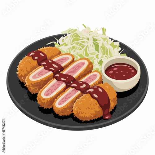 Menchi Katsu Cutlet with Cabbage and Ketchup Dip