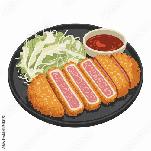 Menchi Katsu Cutlet with Cabbage and Ketchup Dip