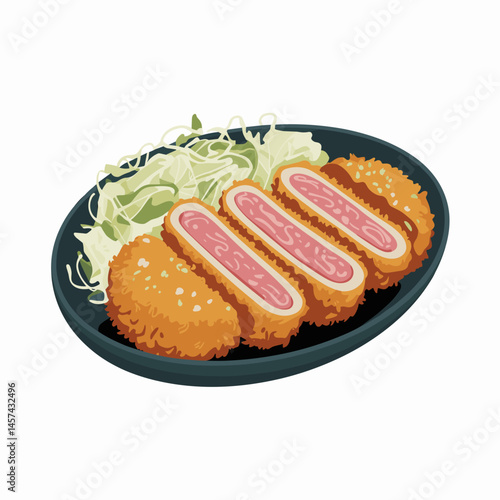 Menchi Katsu Cutlet with Cabbage and Ketchup Dip