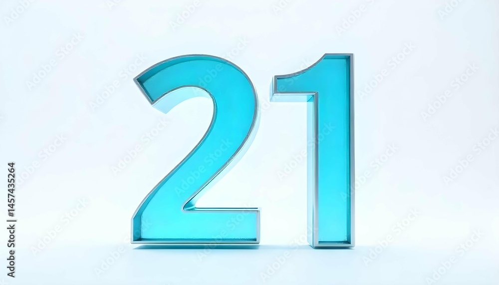 A number 21 standing on a pure white background, Minimal, cool, and fresh. A number 21 standing on a pure white background, Minimal, cool, and fresh.