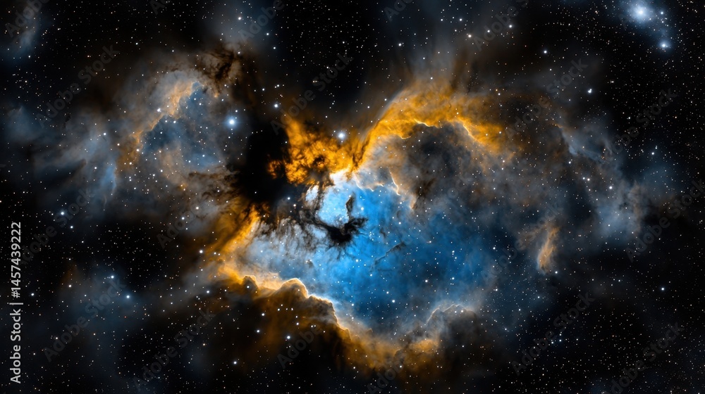 Fototapeta premium A colorful nebula in space with a blue and orange center