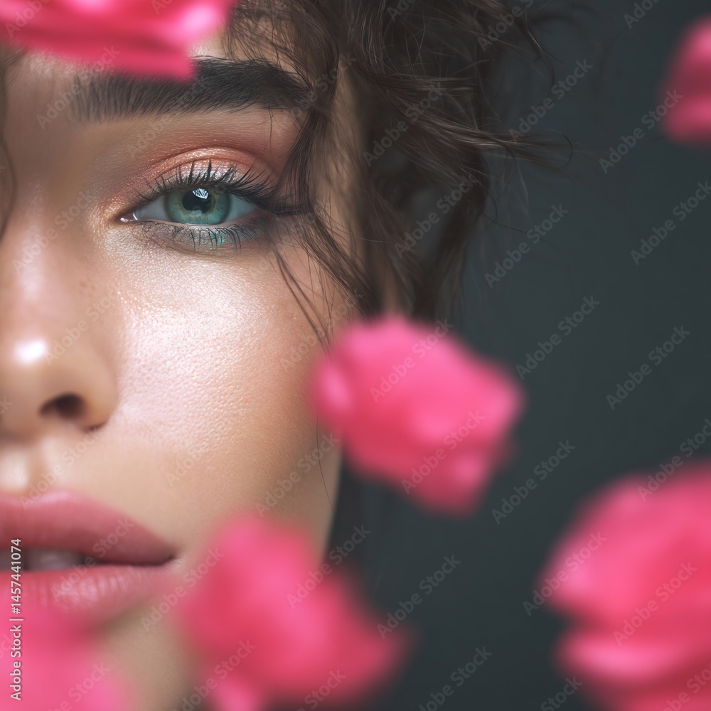 beauty close-up with pastel makeup and soft roses beauty close-up with pastel makeup and soft roses