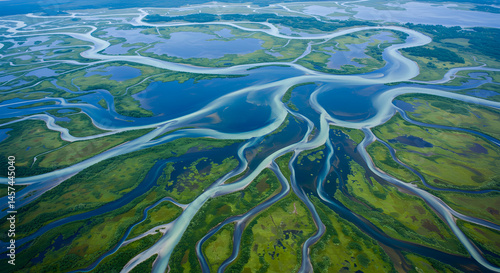 Aerial View Captures Stunning River Delta Landscape From Above