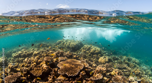 Vibrant Marine Life Under Ocean Surface A Thriving Coral Reef Ecosystem