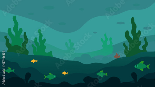 Algal Blooms An image of a coral reef choked by murky water and algae proliferation illustrating the impact of nutrient runoff with fish distressed by the lack of light.