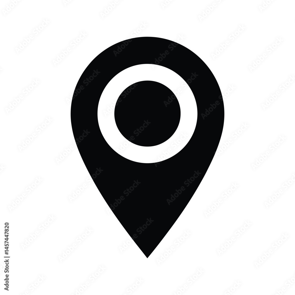 Black Map Location Pin Icon, GPS Marker Vector Symbol Isolated on White Black Map Location Pin Icon, GPS Marker Vector Symbol Isolated on White