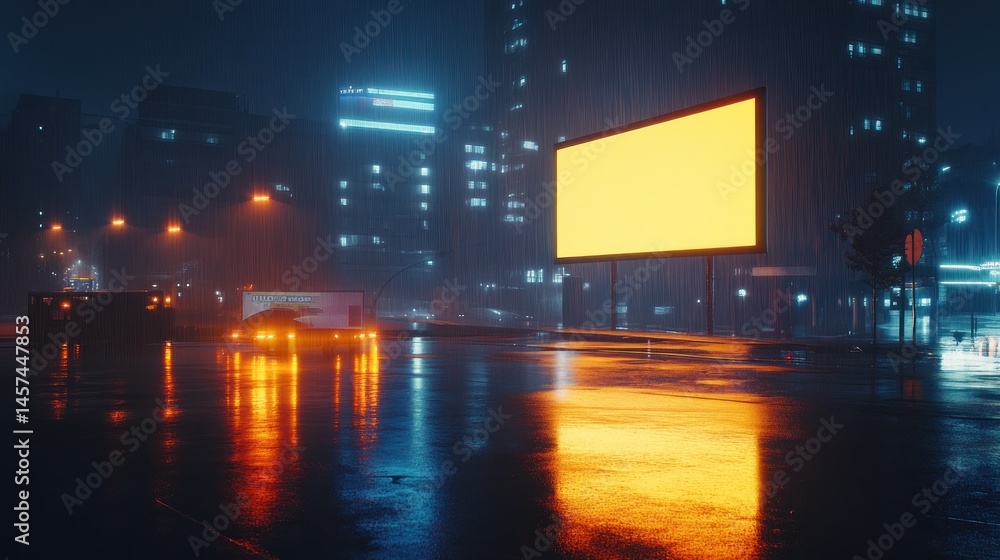 Obraz premium Blank billboard in rainy city night
