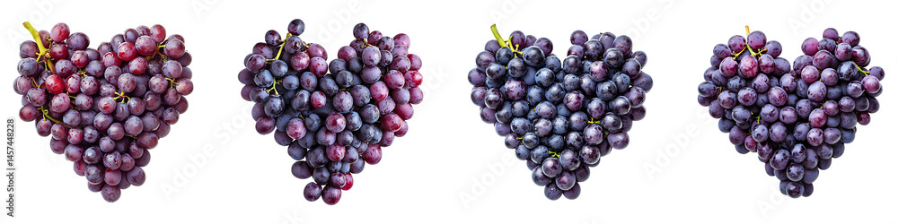 Fototapeta premium Set, group, collection of a heart made of fresh grapes isolated on a transparent background.