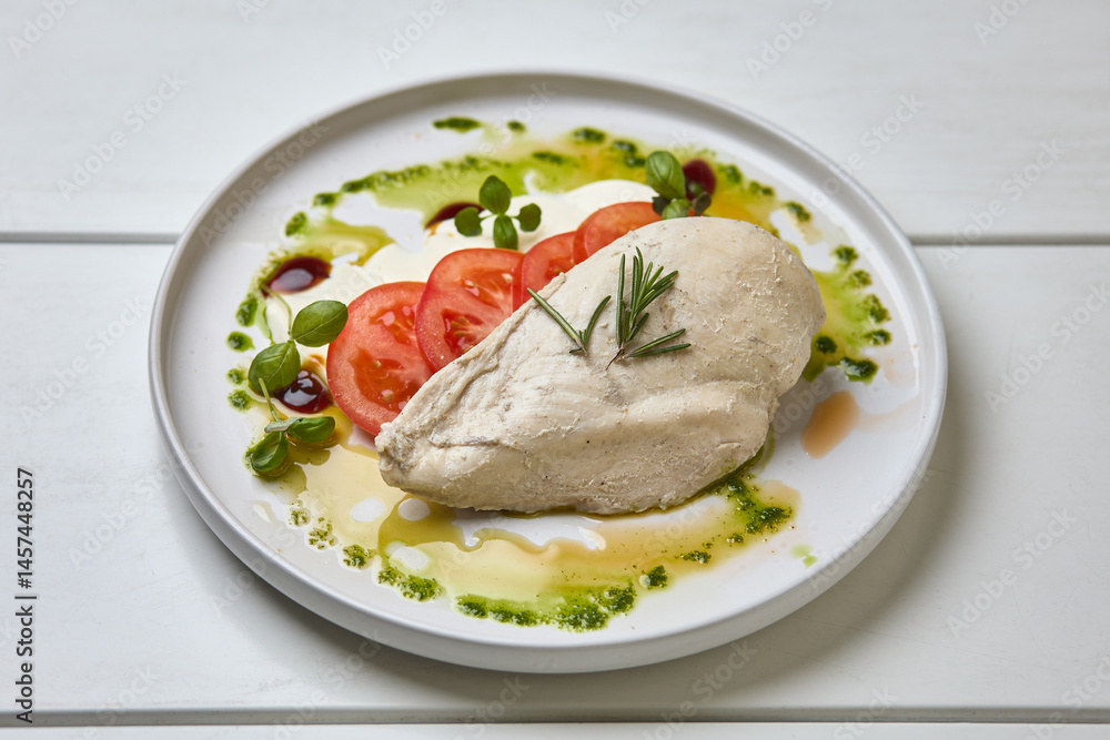 Poached Chicken Breast with Tomato and Herbs