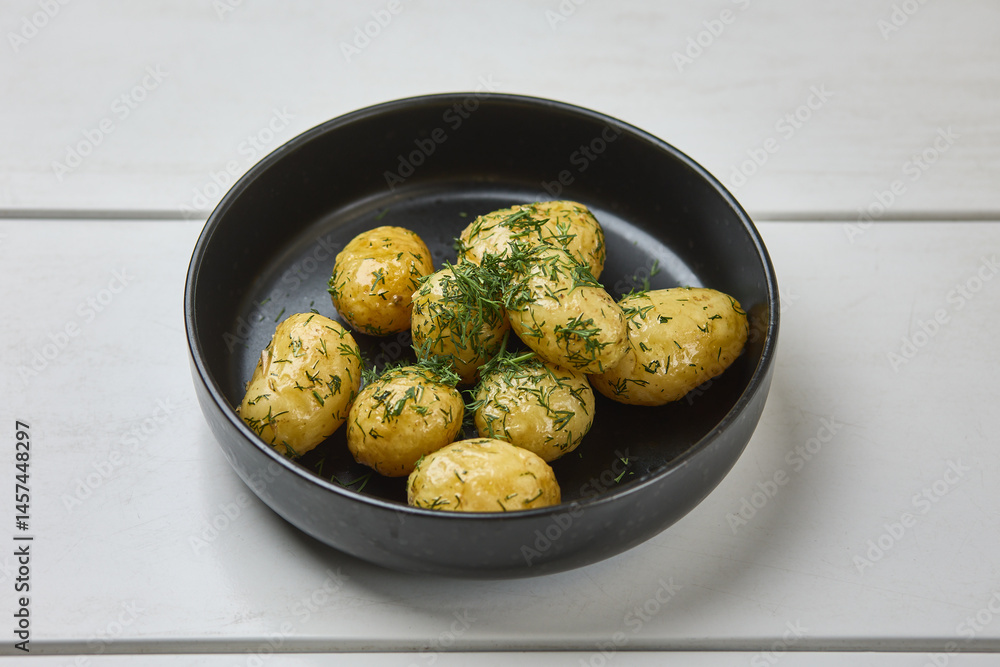 Boiled baby potatoes with fresh dill garnish
