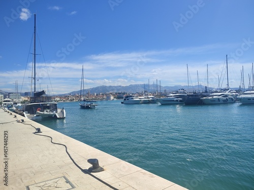 Marina with Yachts and Sailboats on a Sunny Day in Split, Croatia