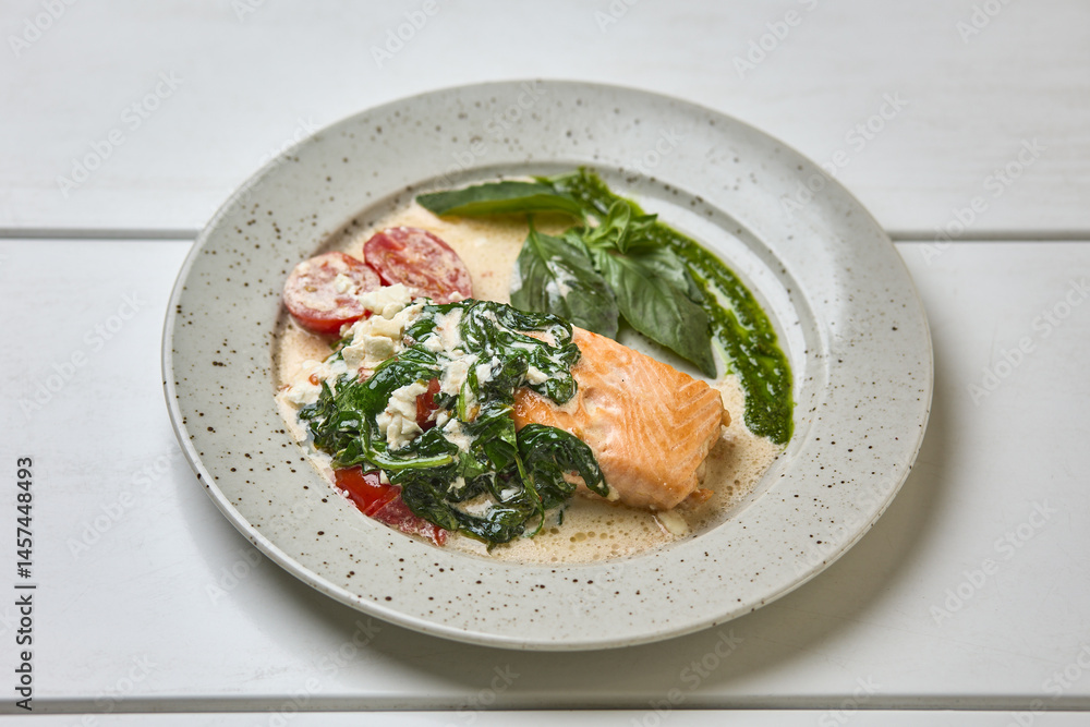 Creamy Salmon with Spinach, Tomato, and Basil