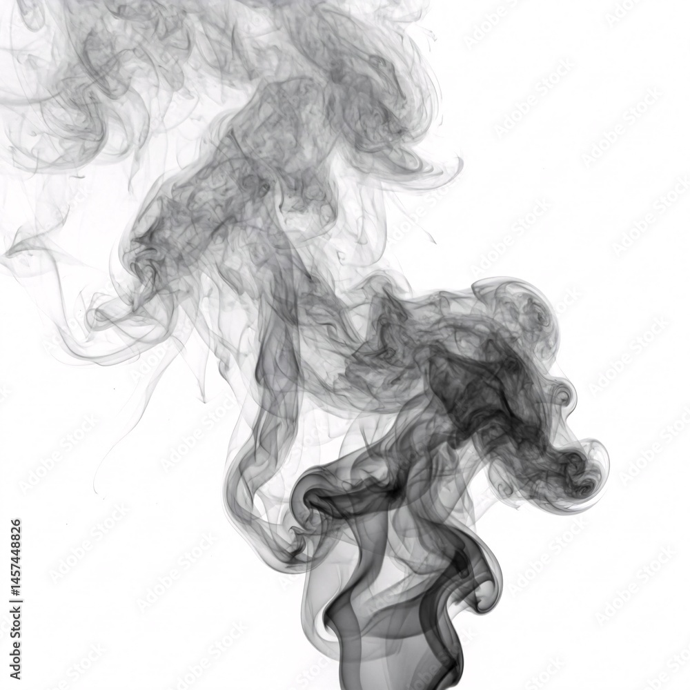 Fototapeta premium Billowing black smoke rising upwards on a white background