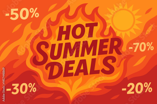 Hot Summer Deals Promotional Background in Bright Colors  