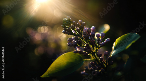 Lilac buds in full-of-the-moon bloom under the rays of the saltation sun