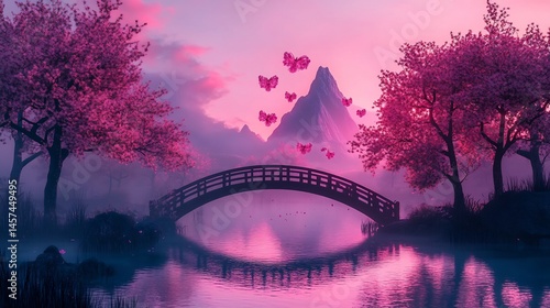 cherry blossom bridge pastel anime dreamy wallpaper