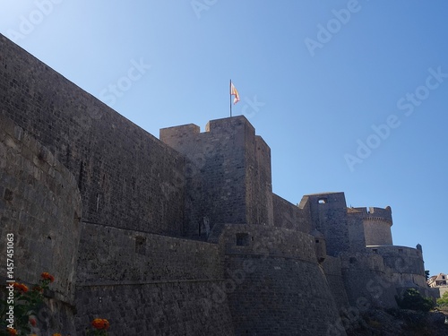 Fortified Walls of Dubrovnik Old Town Under Clear Blue Sky