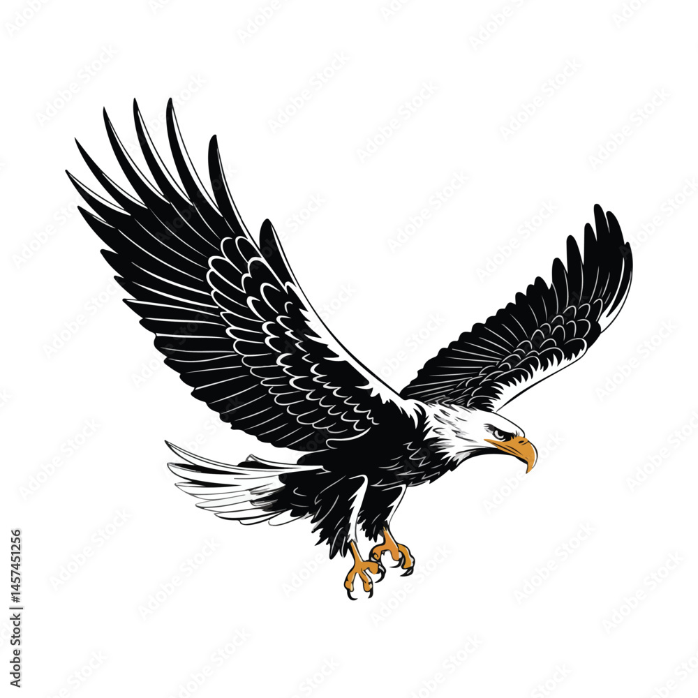 Obraz premium Powerful Bald Eagle Soaring with Wings Spread Wide in a Dynamic Pose Symbolizing Freedom and Strength in Nature